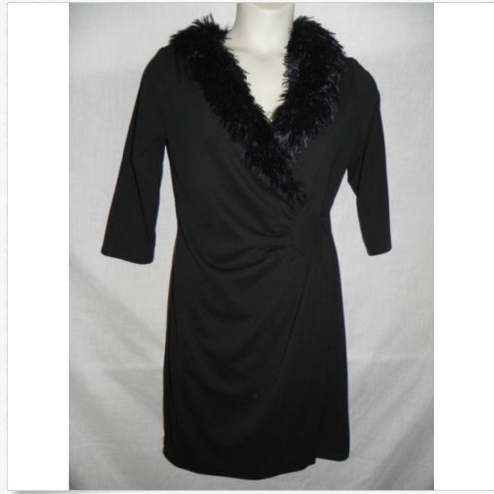 AA Studio AA Dress Black Womens Size 8 Faux Fur